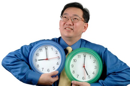 Asian with clocks